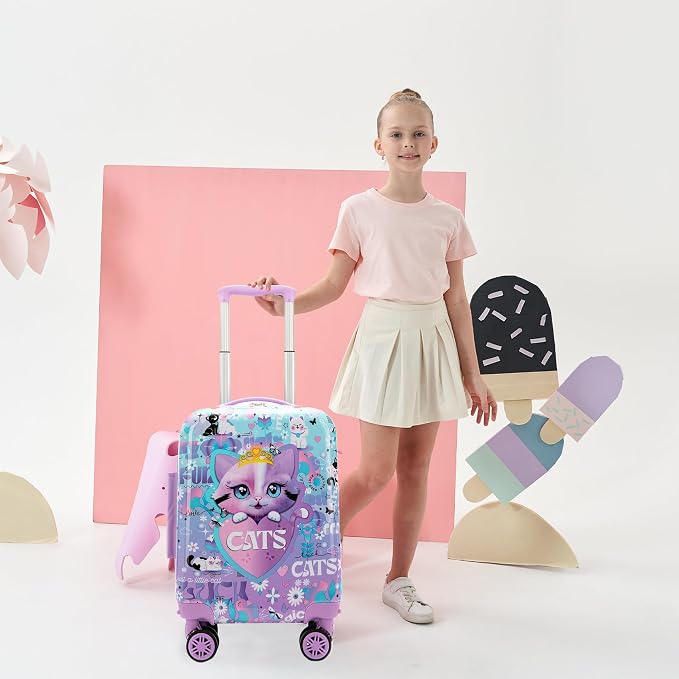 Cute Cat Kid's Luggage Set 2 Piece Suitcase Set 16" Hardside Luggage - Image 6