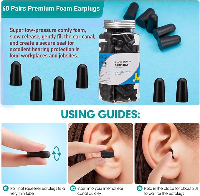 60 Pairs Bottled Earplugs for Noise Cancelling Foam EarPlugs for Sleeping Work - Image 3