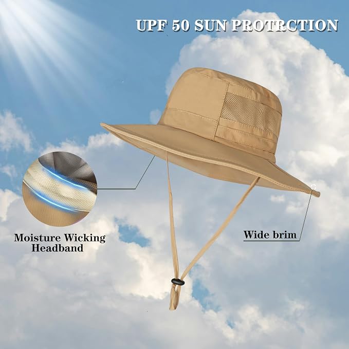 Sun Hat for Men/Women, UPF 50+ Fishing Hat, Waterproof Wide Brim Bucket Hat - Image 2