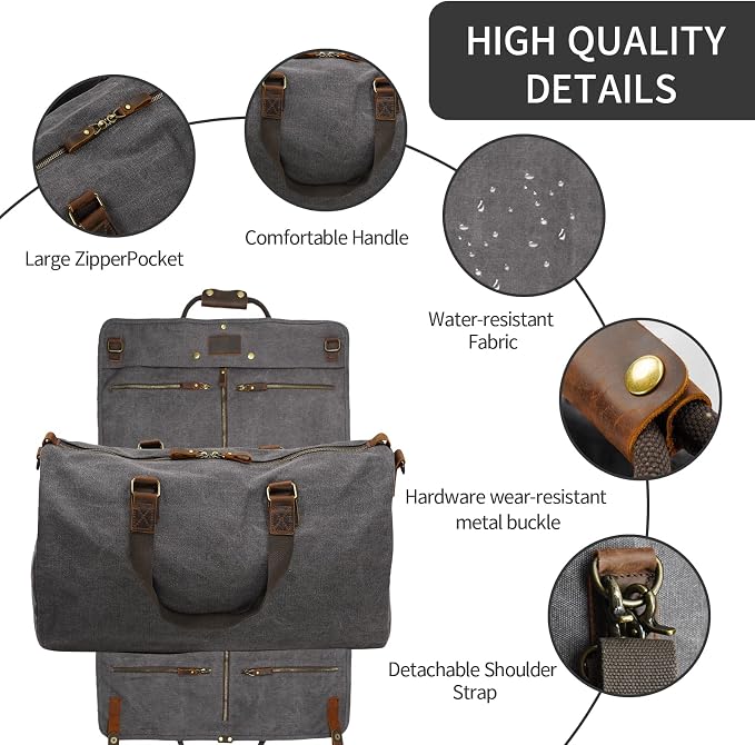 2 in 1 Canvas Leather Suit Luggage Garment Bag - Image 4