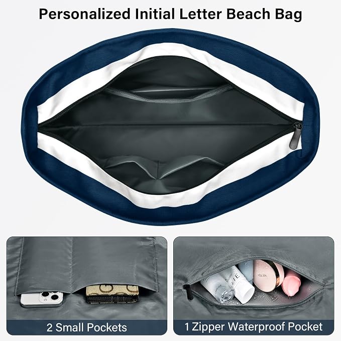 Becokan Beach Bag Initial Beach Tote - Image 4