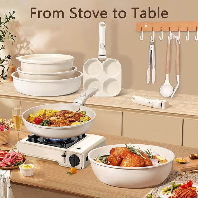 GiPP Ceramic Pots and Pans Set Non Stick, Nonstick Detachable Handle Cookware - Image 5