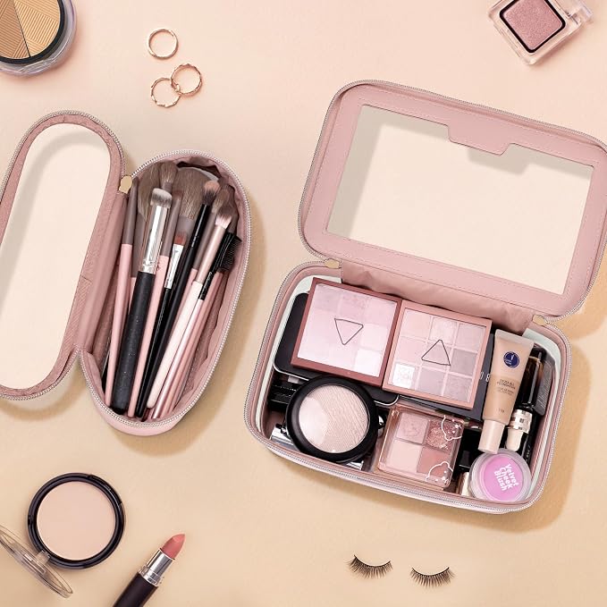 Travel Clear Makeup Bag with Makeup Brush Bag, Leather Makeup Case Toiletry Bag - Image 6