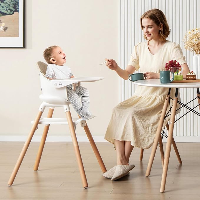 BABY JOY High Chair, 6 in 1 Convertible Wooden Highchair - Image 9
