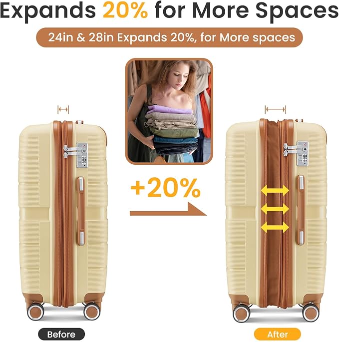 Campfun Luggage Sets 4 Piece, Expandable Carry On Luggage Set Hardshell PP - Image 6