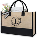 TOPDesign Personalized Initial Jute/Canvas Beach Bag, Monogrammed Gift Tote Bag by TOPDesign
