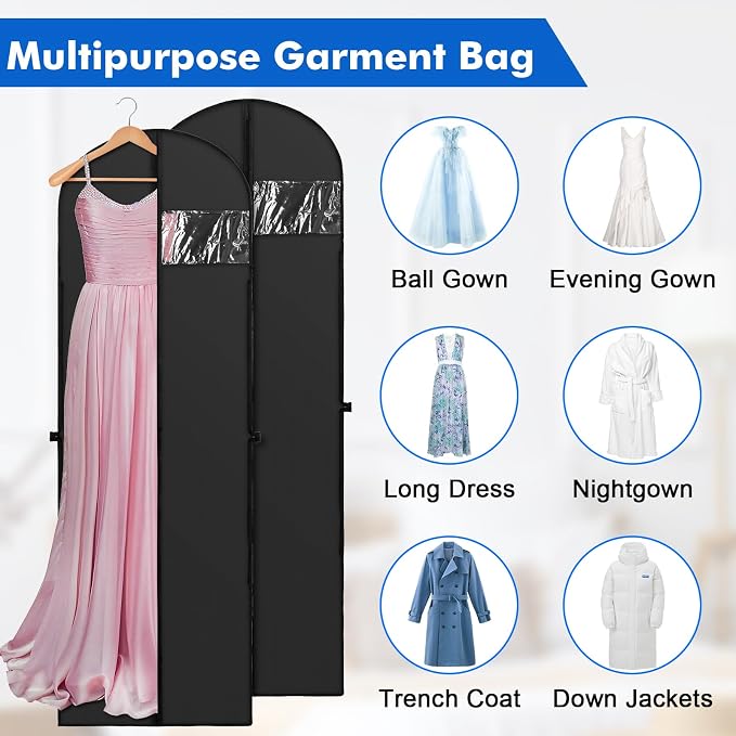 70" Long Garment Bags for Travel Dress, 2 Pack Dress Bags for Gowns, Garment - Image 4