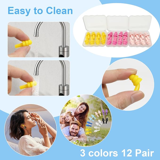 Ear Plugs for Sleeping, 12 Pair Earplugs Noise Canceling Soft Silicone Ear Plug - Image 5