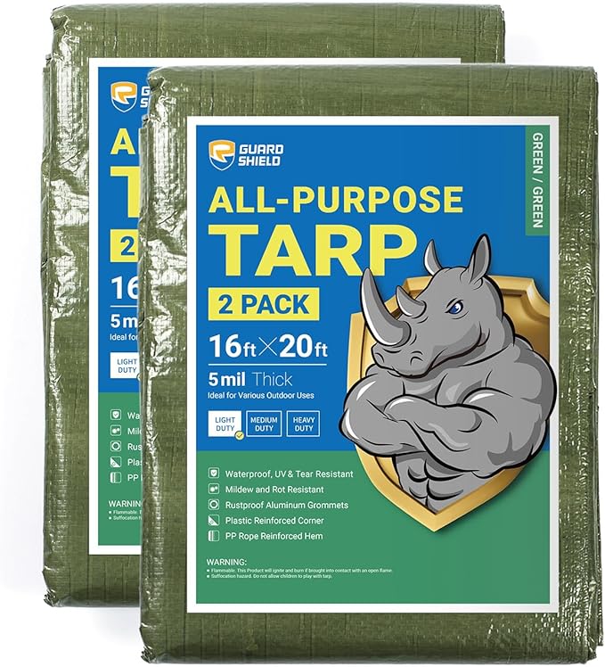 GUARD SHIELD Tarp Green 16x20 Feet Multi Purpose Waterproof Poly Tarp Cover 4mil by GUARDSHIELD