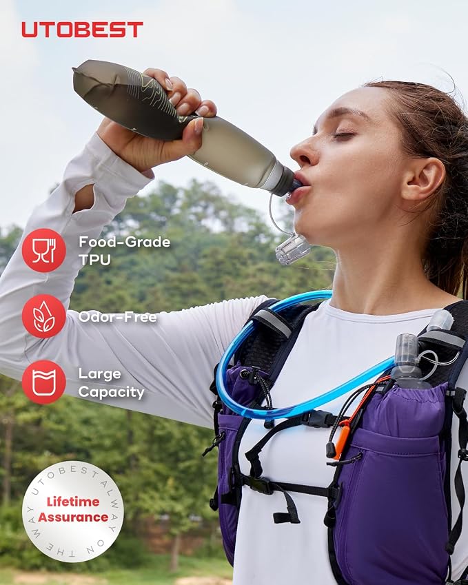 UTOBEST 500ml Soft Flask, 2 Pack Flexible TPU Hydration Water Bottle, - Image 2