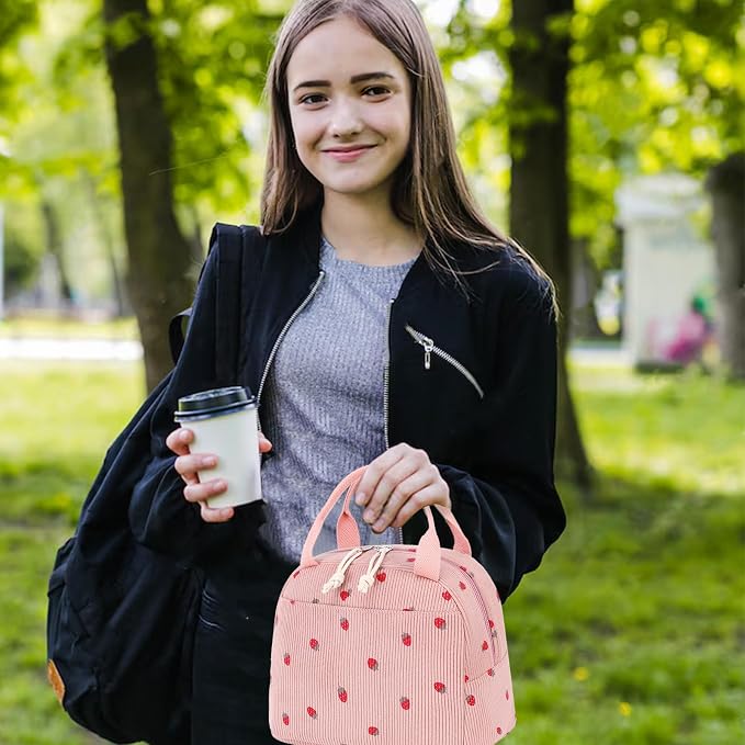 Bluboon Lunch Bag for Women Men Cute Corduroy Lunch Tote Bags Reusable - Image 5