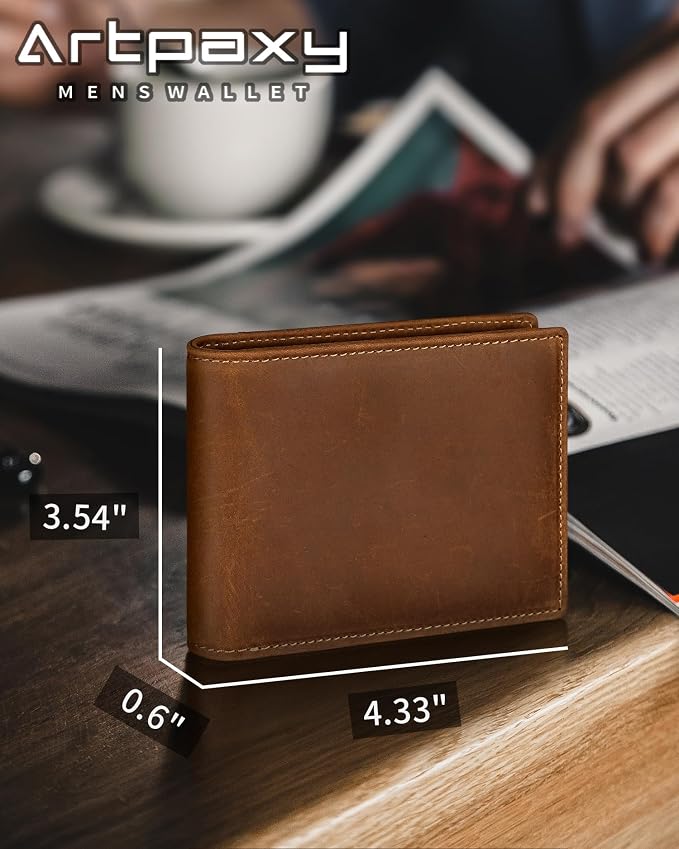 Mens Wallet Genuine Leather Bifold RFID Blocking Wallet - Image 2
