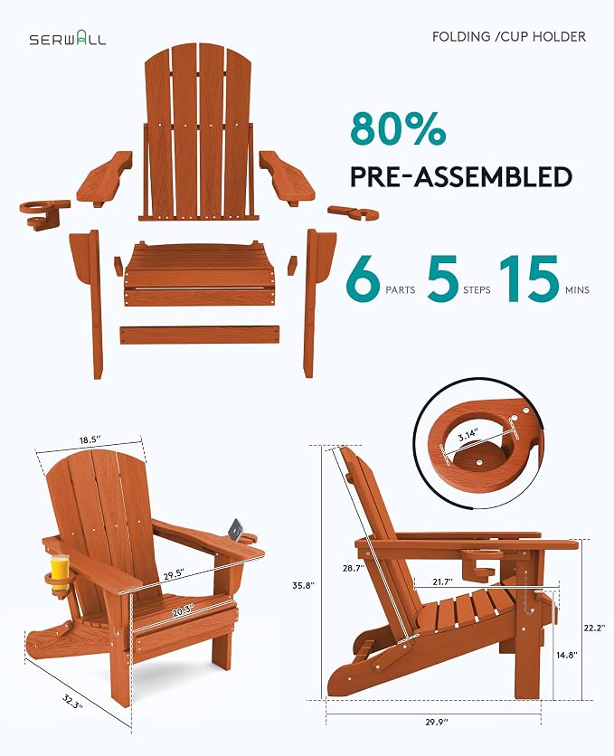 SERWALL Adirondack Chair with Cup Holders - Image 4