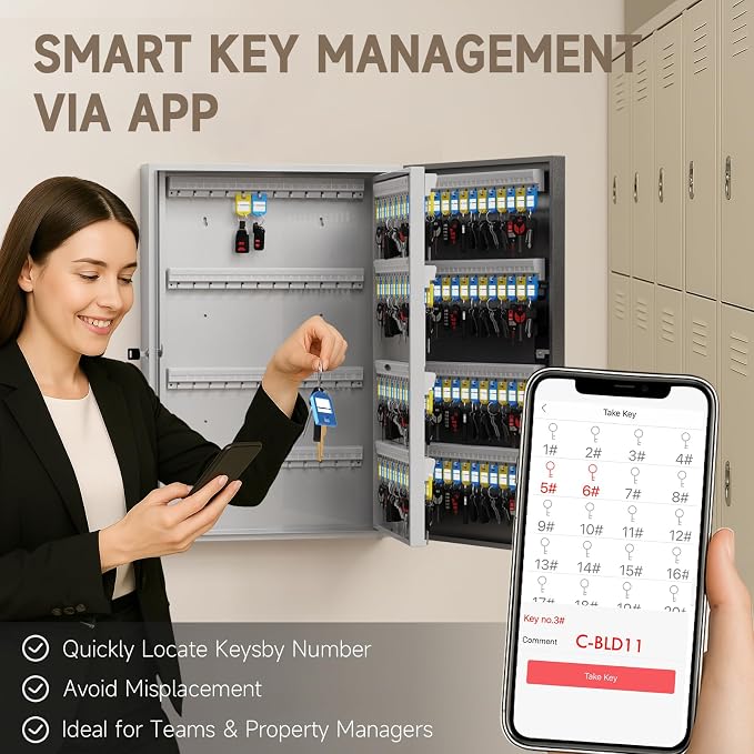 WeHere 192 Key Lock Box Wall Mount, APP Bluetooth/OTP/Wi-Fi/Fixed Code/Key - Image 7