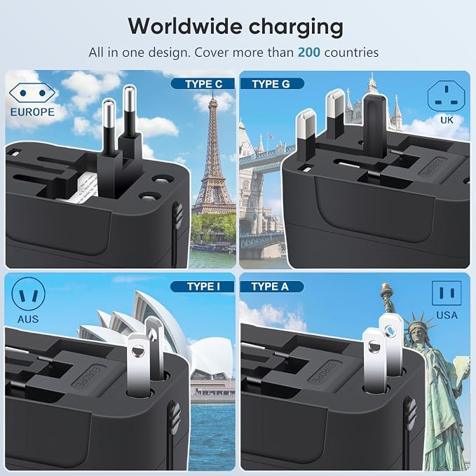 Travel Adapter, Worldwide All in One Universal Travel Adaptor AC Power Plug - Image 2