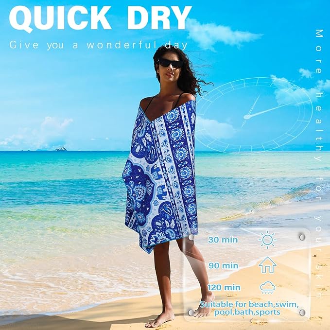 Microfiber Lightweight Beach Towel Sand Free Quick Dry Absorbent Thin Compact - Image 5