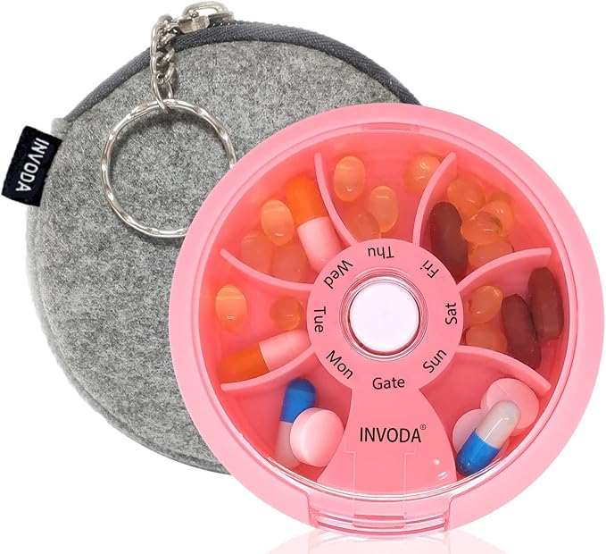 INVODA Weekly Pill Organizer 7 Compartment Rotating Pill Box by INVODA