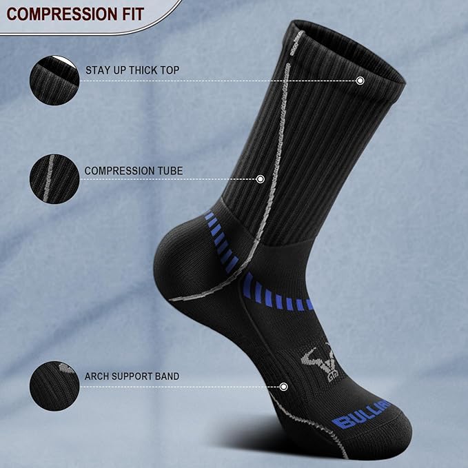 BULLIANT Compression Socks for Men 6Pairs, Athletic Crew Socks Cushioned For - Image 5