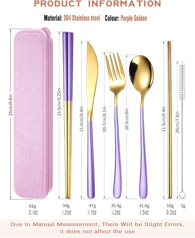 AARAINBOW 6 Pieces 18/8 Stainless Steel Flatware Set Portable Reusable Cutlery - Image 2