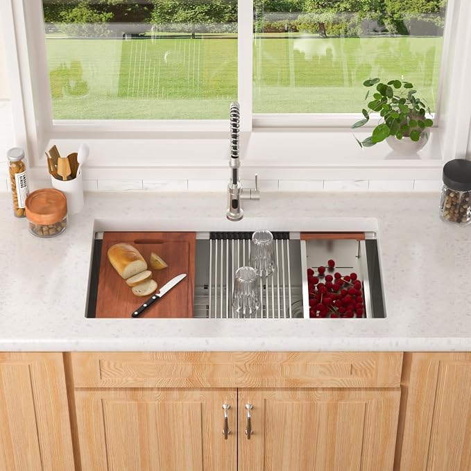 Lordear 36 Inch Undermount Kitchen Sink Double Bowl Stainless Steel Kitchen - Image 2