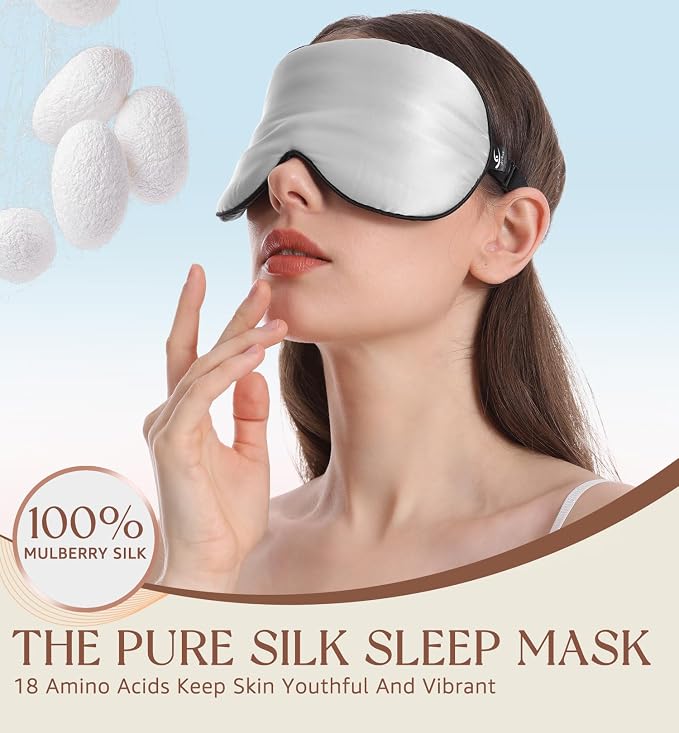 HiRui Silk Sleep Mask, 100% Natural Mulberry Silk of Double-Sided & - Image 3