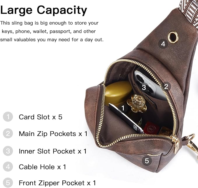 Telena Small Sling Bag for Women Leather Crossbody Fanny Packs Chest Bag for - Image 3