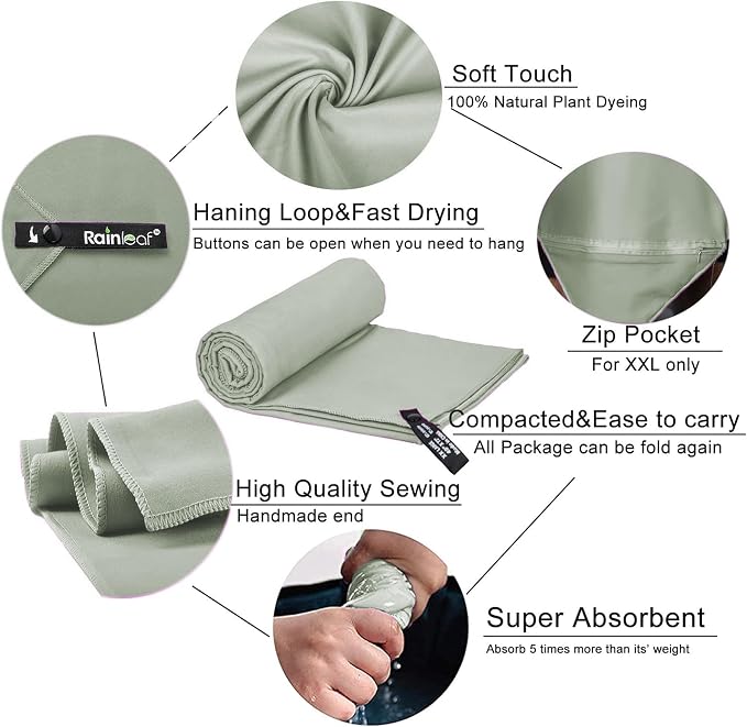 Rainleaf Microfiber Towel Perfect Travel & Gym & Camping Towel. Quick Dry - Image 3