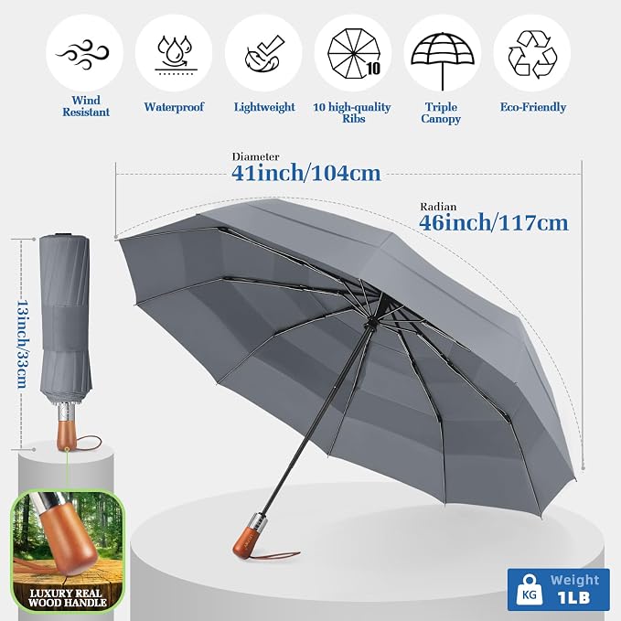 3T Wind Armor Travel Umbrella Compact Easy Auto Open Close Folding Umbrellas - Image 3