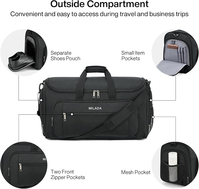 MILADA Convertible 2-in-1 Garment Duffel Weekender Bag Carry On Garment Bags - Image 4