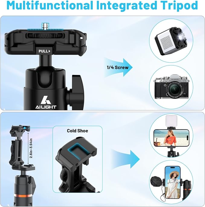 Ailight 60" Extendable Travel Tripod & Selfie Stick - Image 4