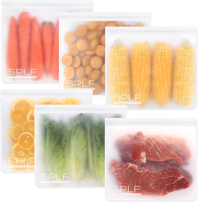 SPLF 6 Pack Dishwasher Safe Reusable Gallon Freezer Bags, BPA FREE Extra Thick by SPLF