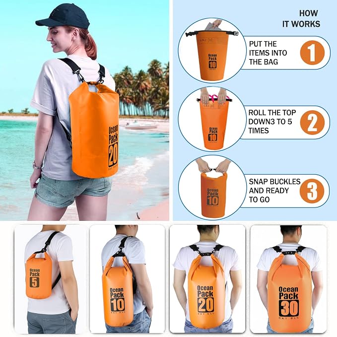 Dry Bag Waterproof Backpack 5L/10L/20L/30L Roll Top Waterproof Bag, Floating - Image 3