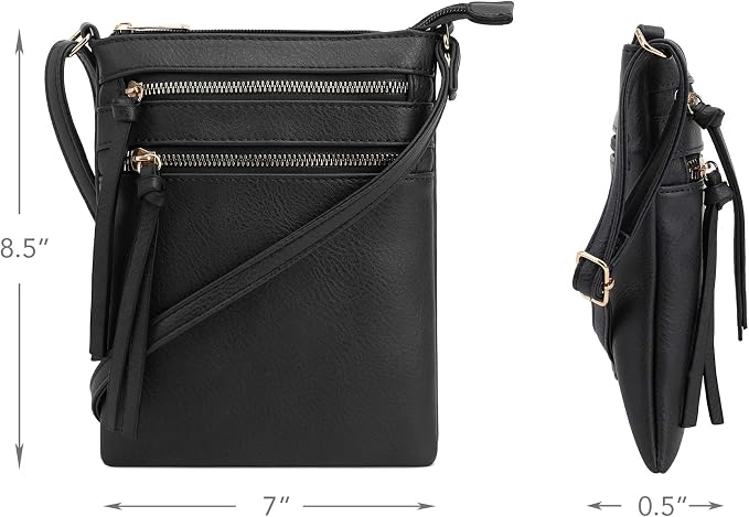 DELUXITY Crossbody Purse Bag Shoulder Bag Multi Pocket Zipper Purse | Black - Image 8