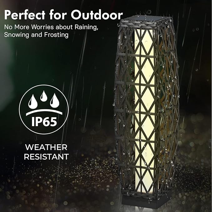 Grand patio 2-Piece Outdoor Solar-Powered Woven Wicker Lantern Floor Lamp - Image 3