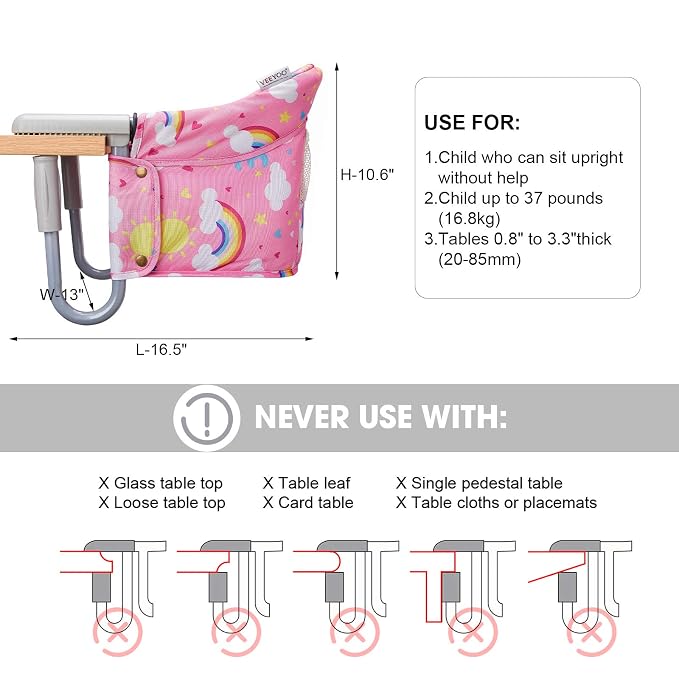Hook On Chair, VEEYOO Clip On High Chair Folding Fast Table Chair - Image 7