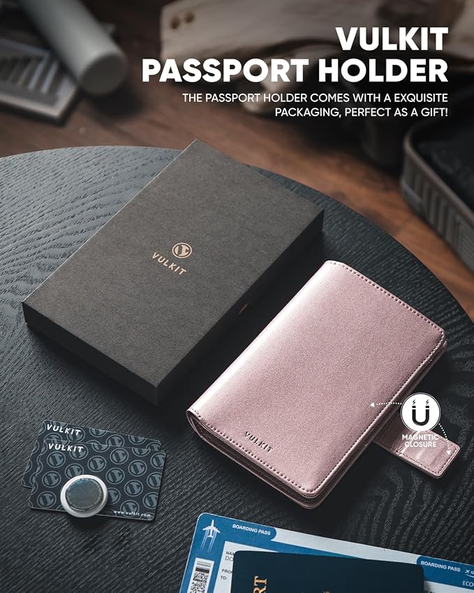 VULKIT Passport Holder with Airtag Holder RFID Blocking Passport Wallet Travel - Image 6