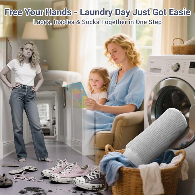 Shoe Washing Machine Bag with 2 Mesh Pockets, One-Step Shoe Laundry Bag - Image 2