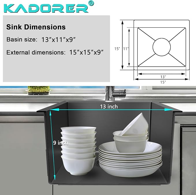 15 x 15 Inch Drop In Bar Sink, Small Kitchen Sink Single Bowl Topmount Bar Prep - Image 3