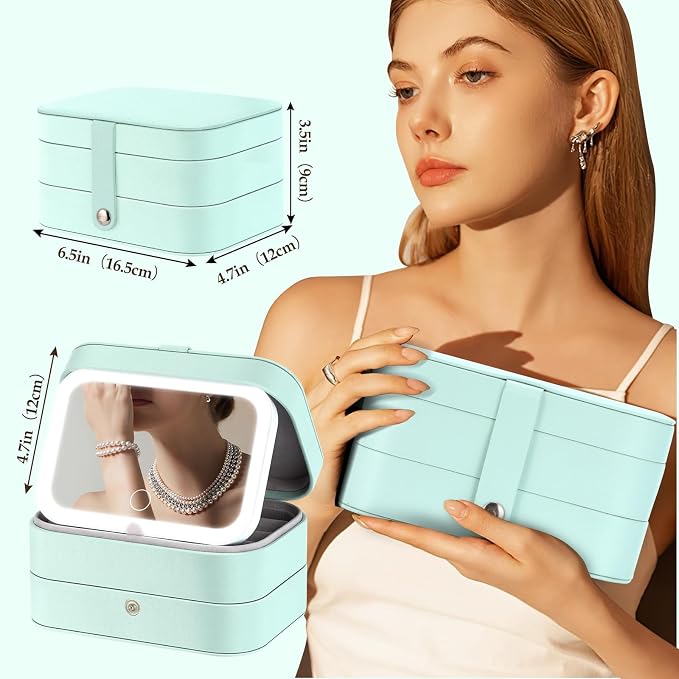 Travel Jewelry Case with LED Lighted Mirror, Personalized Birthday Gifts - Image 5