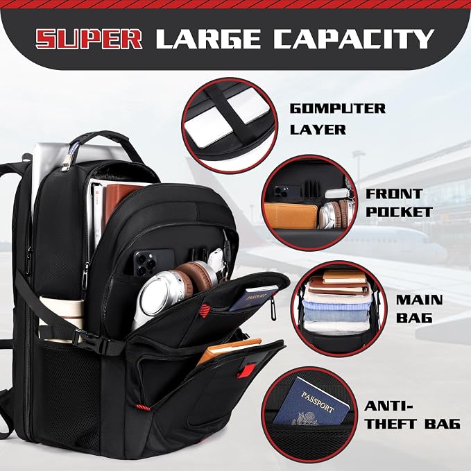50L Travel Backpack, 17 inch Laptop Backpack - Image 3