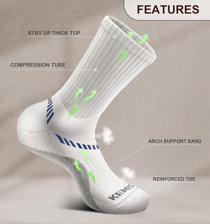 BULLIANT Compression Socks for Men 6Pairs, Athletic Crew Socks Cushioned For - Image 4