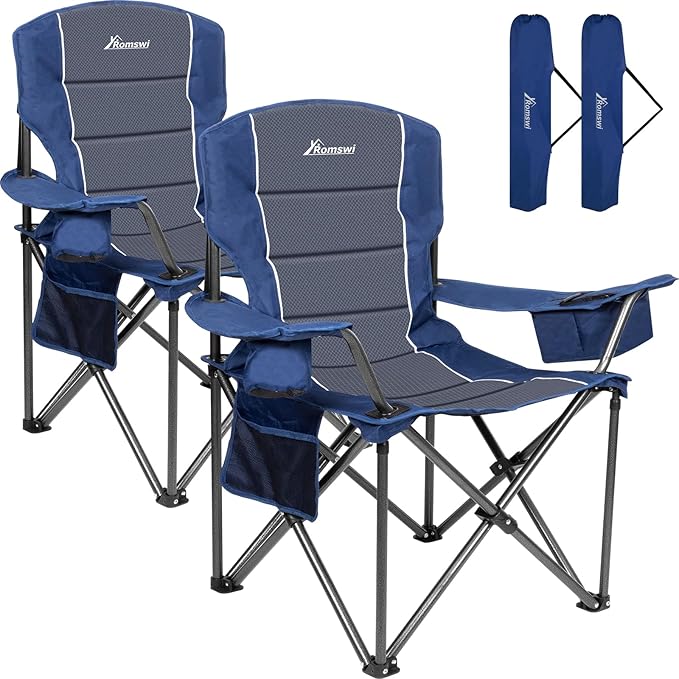 Romswi Oversized Camping Chairs, Heavy Duty Support 500 LBS, Padded Back & Arm by Romswi