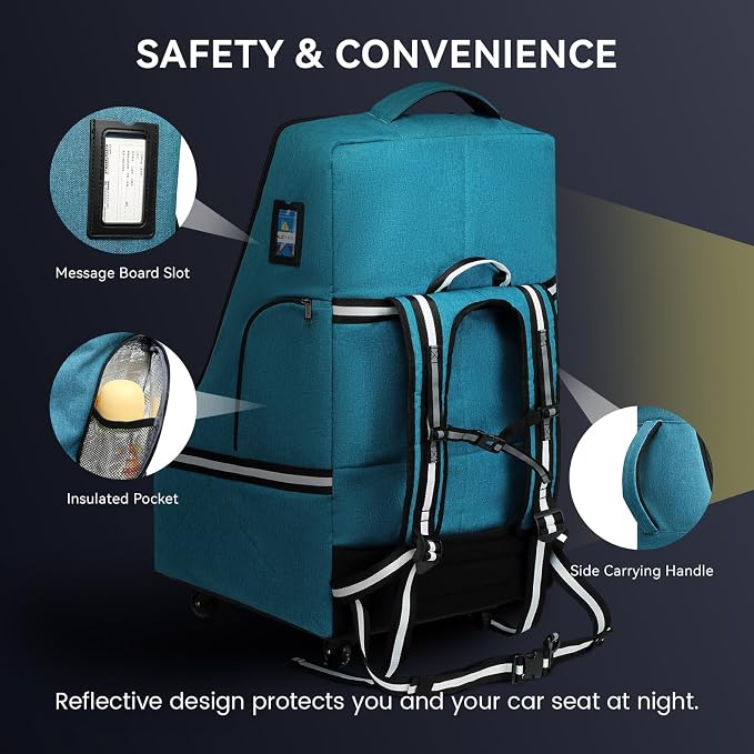 Rolling Car Seat Travel Bag, Padded Carseat Travel Backpack - Image 4