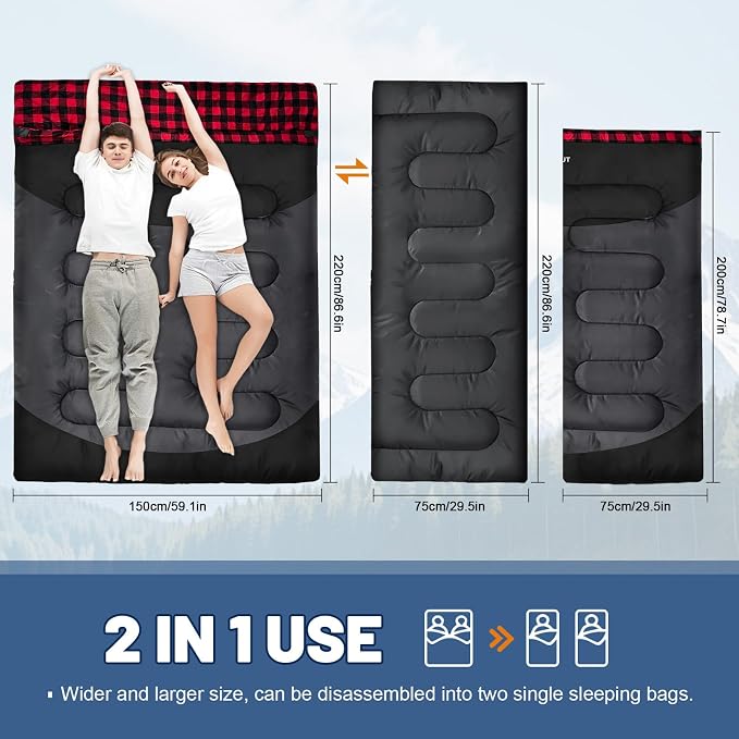 Double Sleeping Bag for Adults Machine Washable 2 Person Camping Sleeping Bag - Image 5