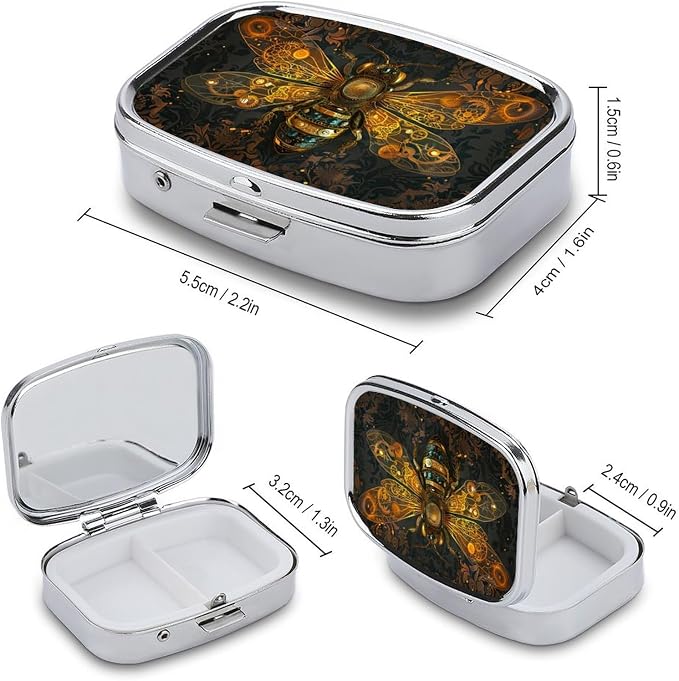 Metal 2 Compartment Pill Organizer Travel Friendly Portable Compact Pill Box - Image 2