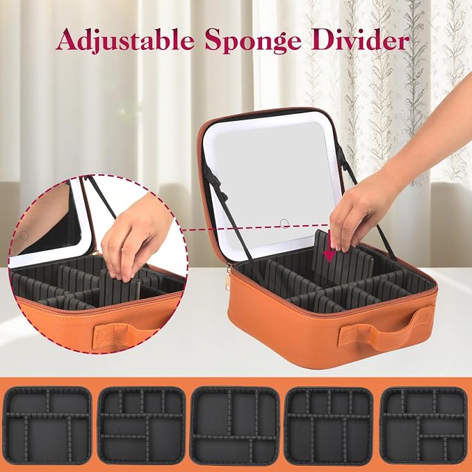 Travel Makeup Bag With LED Mirror, Makeup Travel Train Case with 3 Color Setting - Image 5