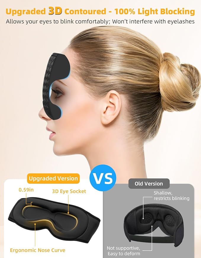 3D Contoured Sleep Mask with Bluetooth Headphones, Adjustable Blackout Sleeping - Image 2