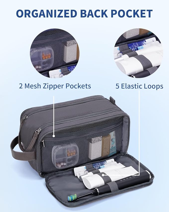WANDF Toiletry Bag for Men Travel Toiletry Organizer Canvas and Leather Dopp - Image 6