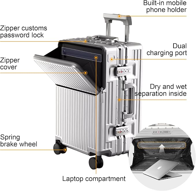 Hard Shell Luggage 20 Inch Travel Suitcase, ABS Aluminum Frame, Lightweight - Image 2