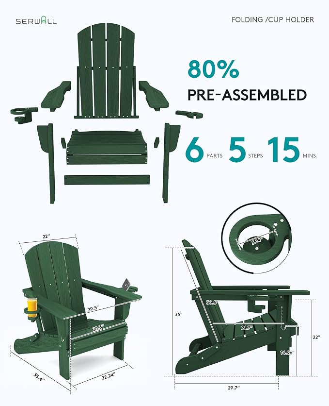SERWALL Adirondack Chair with Cup Holders - Image 3